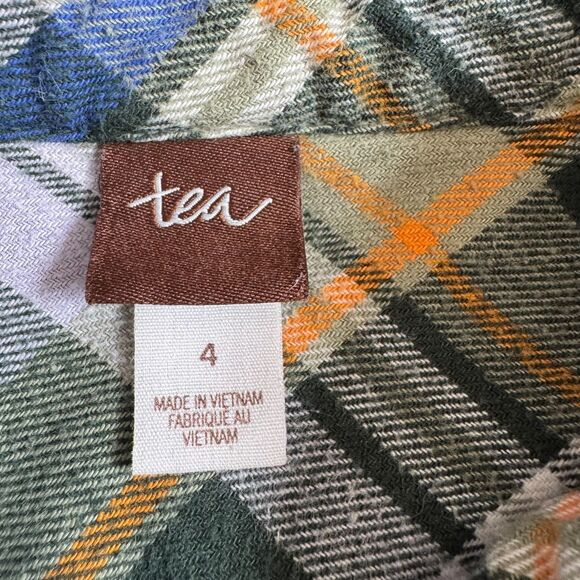 Tea collection blue green plaid flannel button down shirt boys 4 fall cozy retro - Picture 4 of 9